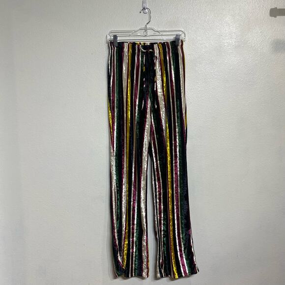 Fashion Nova Yeva Velvet Striped Straight Leg Multicolor Velvet Pants Sz M - Picture 2 of 12
